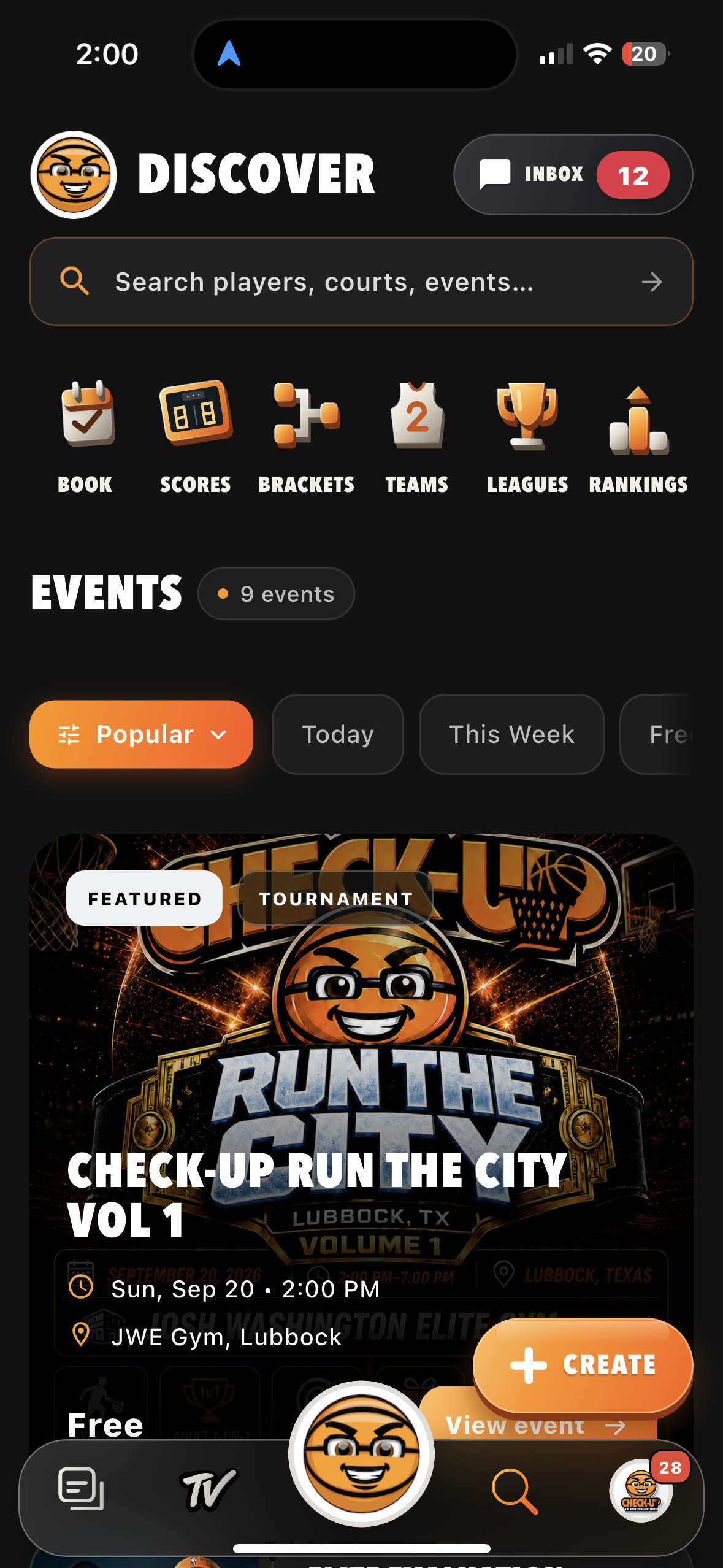 Discover basketball events, courts, and players